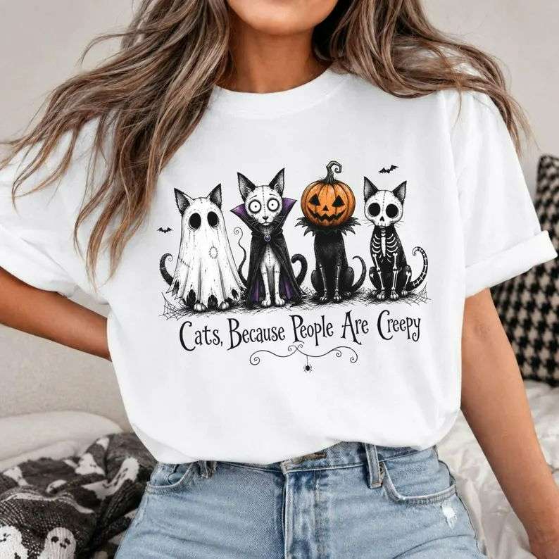 Creepy Cat Shirt, Gothic Feline Graphic Tee Creepy Cat Shirt, Gothic Feline Graphic Tee