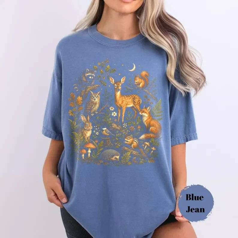 Woodland Animals T-Shirt, Vintage Forest Wildlife Tee Woodland Animals T-Shirt, Vintage Forest Wildlife Tee